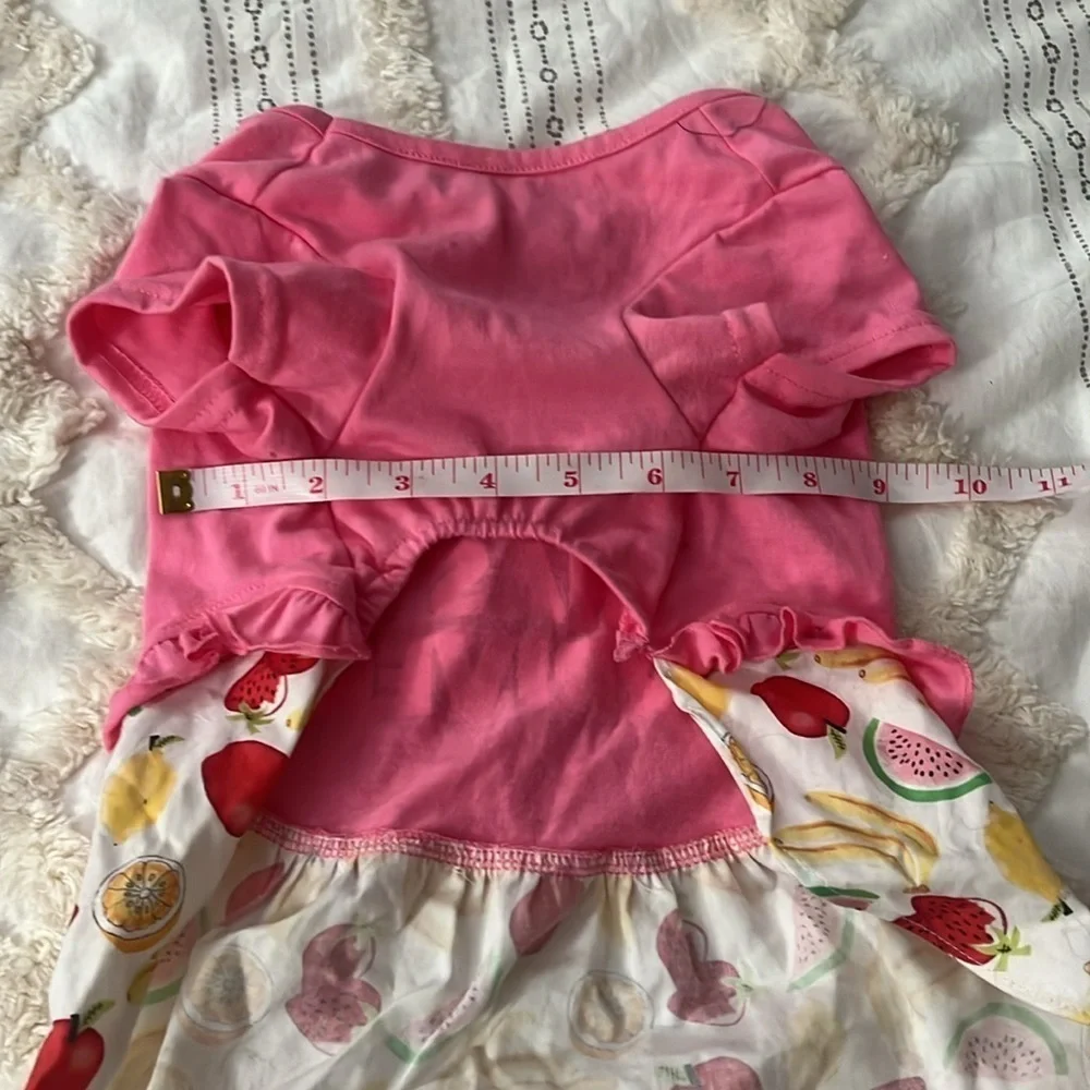 small dog pink party dress with fruit pattern